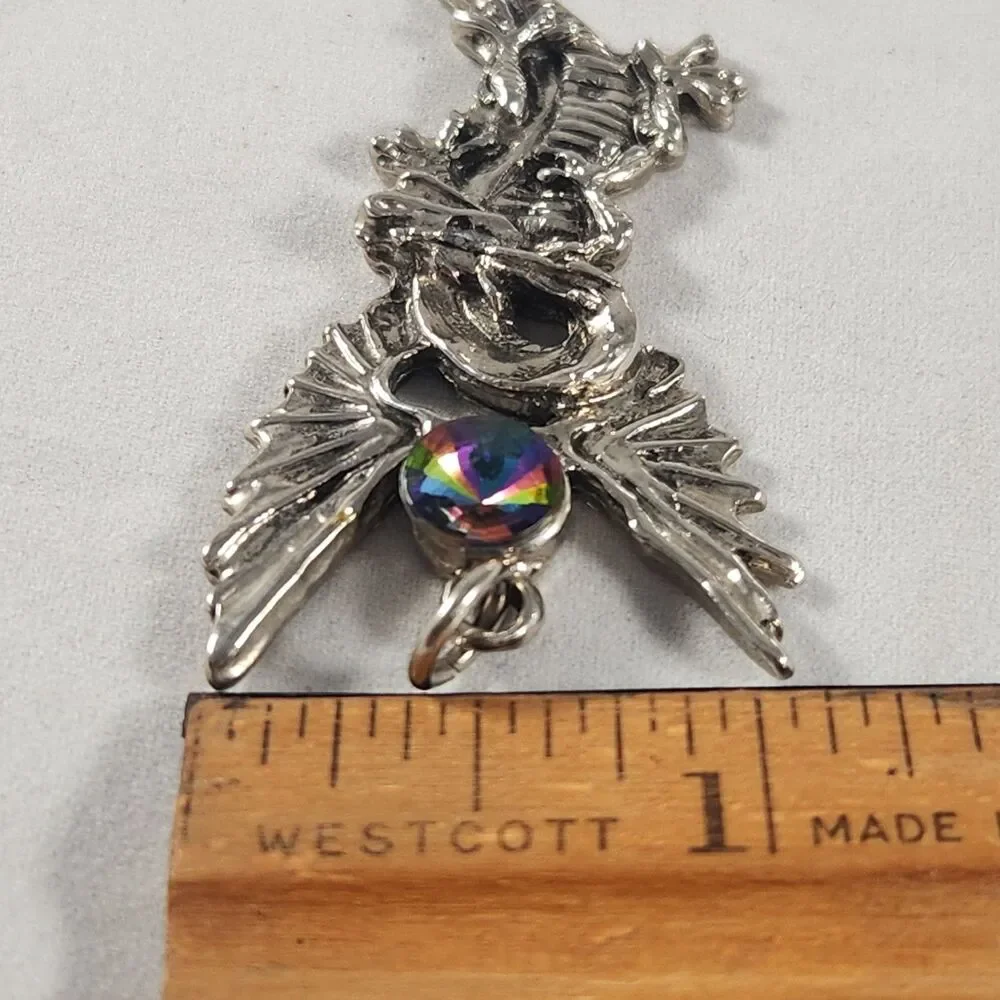 1990s Winged Dragon w/ Crystal Pendant Fantasy Gothic 2.25